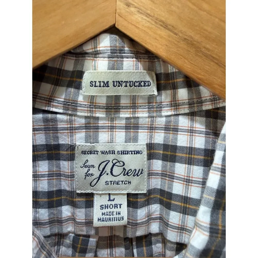 J. Crew Mens Slim Untucked Plaid Stretch Long Sleeve Button Up Brown Cream SizeL